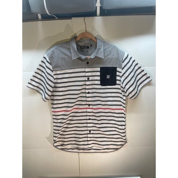 Parish Nation Clothing XLarge mens Button Down gray -blue stripes pre-owned - Picture 5 of 14